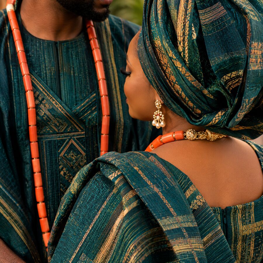 Nigerian traditional wedding attire, aso-oke style