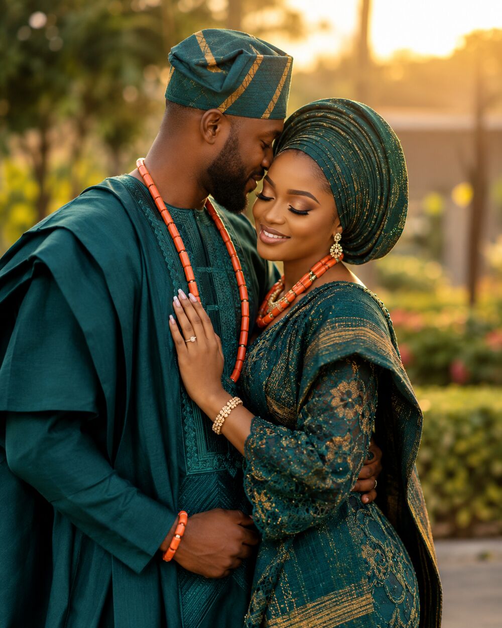 An elegant Nigerian couple in wedding attire